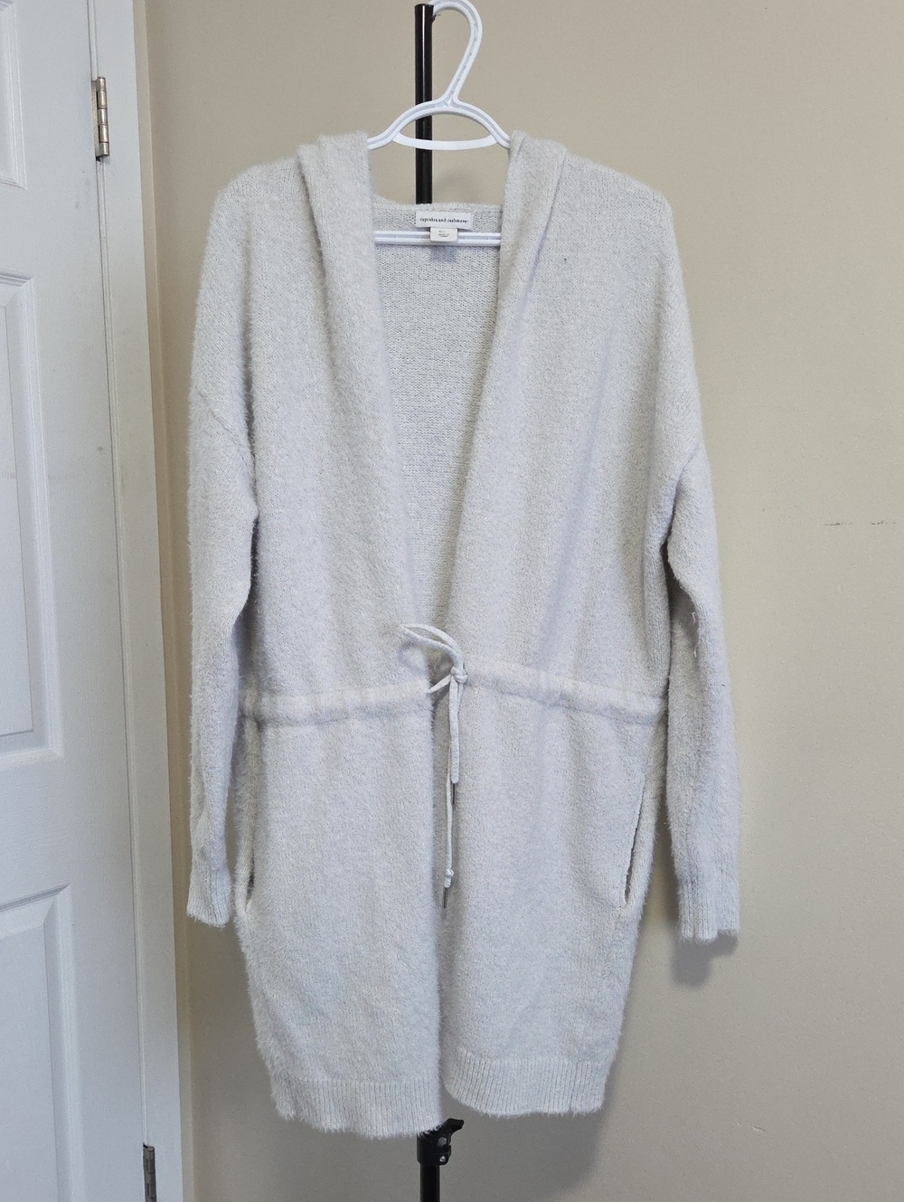cupcakes & cashmere Plush Hooded Tie-Waist Cardigan β Off-White